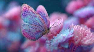 梦幻蝴蝶停栖绚烂花朵间