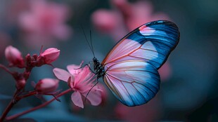 梦幻蓝粉蝴蝶停驻繁花间