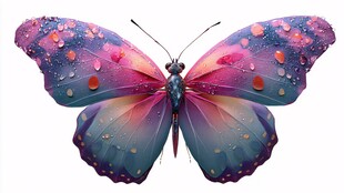 梦幻多彩带露蝴蝶特写