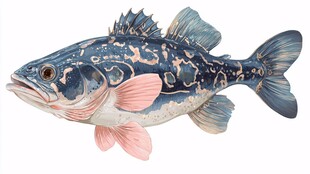 手绘多彩鲈鱼插画