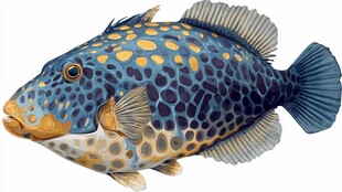 蓝斑花纹鱼的精美插画
