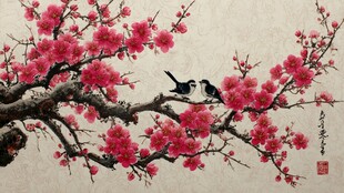 红梅枝头双鹊图