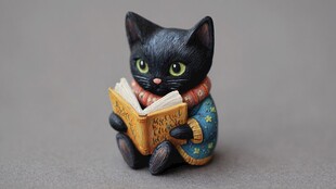 黑猫读书摆件