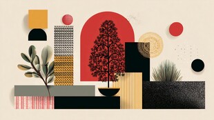 几何风格植物装饰插画