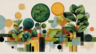 抽象绿植几何图案插画