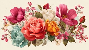 缤纷花卉组合插画