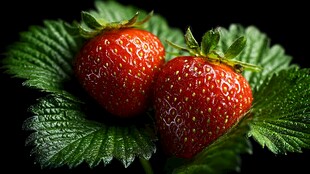 新鲜欲滴的双颗红草莓