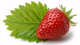 新鲜草莓配绿叶