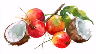 水彩绘成的多彩水果组合