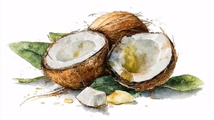 水彩绘椰果 清新自然风情