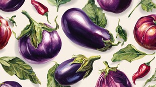 水彩绘茄子辣椒蔬果图案