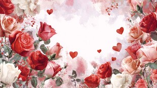 浪漫玫瑰爱心花卉背景图