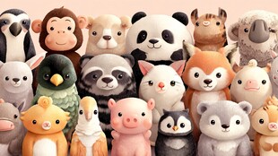 可爱多样毛绒动物玩具集合