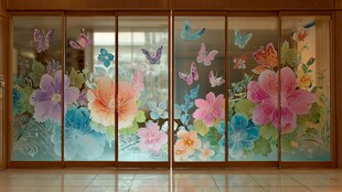 繁花蝴蝶玻璃门艺术装饰