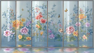 繁花蝴蝶中式屏风装饰画
