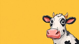 卡通奶牛头像 黄色背景