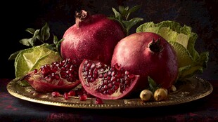 精美摆盘的新鲜红石榴