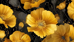 金色虞美人花卉图案背景