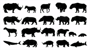 多样犀牛及相关动物剪影