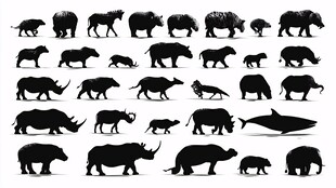 多种野生动物剪影集合