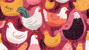 可爱多彩的群鸡插画图案