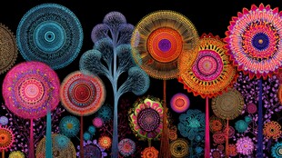 梦幻绚丽的多彩花卉图案