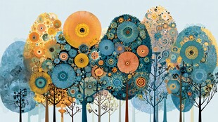 奇幻多彩树木艺术插画