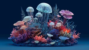 梦幻海底水母珊瑚景观