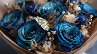 蓝色梦幻玫瑰蝴蝶花束
