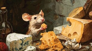 老鼠啃食美味奶酪的瞬间
