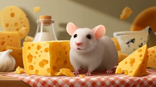 可爱小鼠置身奶酪美食间