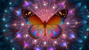 梦幻炫彩蝴蝶在星芒中飞舞