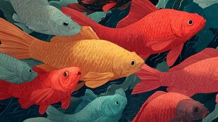 多彩金鱼群游于水下世界