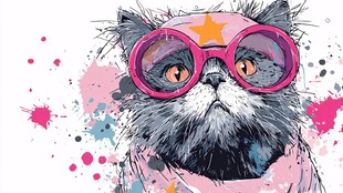 戴粉框眼镜的个性猫咪