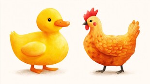 小黄鸭与小母鸡的可爱同框