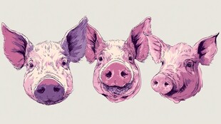 三只俏皮小猪头像插画