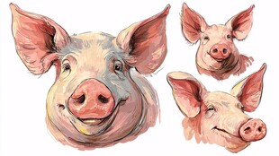 可爱猪头像插画集合