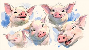 可爱猪猪的多样表情