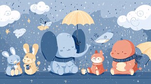 雨中萌趣小动物温馨相聚