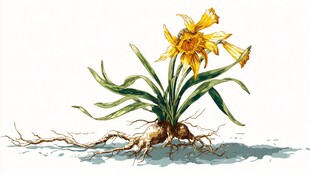 水彩绘黄色萱草花卉图