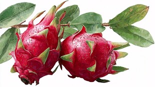 两个饱满的红心火龙果