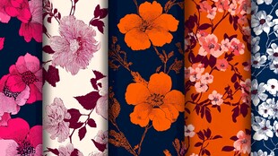 多彩花卉图案布料展示