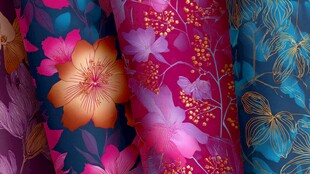 多彩花卉图案布料展示