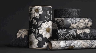 黑白花卉图案装饰布料