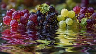 多彩葡萄倒映于波光水面