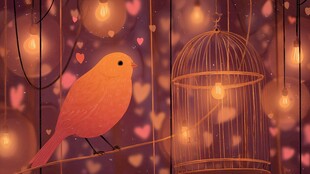 笼外小鸟的梦幻浪漫场景