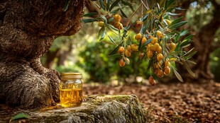 树下沙棘果与蜂蜜的景致