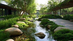 庭院溪流景观 自然清新风