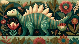 梦幻花丛中的可爱小恐龙