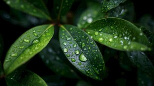 露珠点缀的翠绿叶片